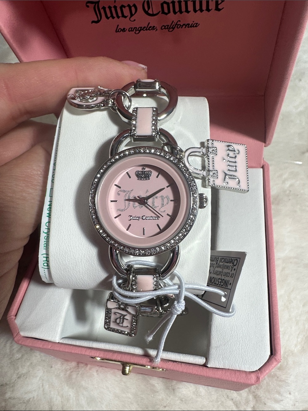 Juicy couture pink and silver charm watch